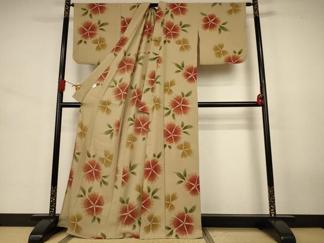平和屋着物*夏物 小紋 紗 舞花文 洗える着物 AABJ6367jd