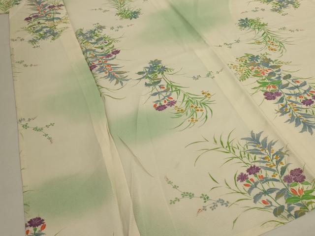 平和屋着物*夏物 小紋 絽 草花文 暈し染め 正絹 逸品 AABJ6369jd