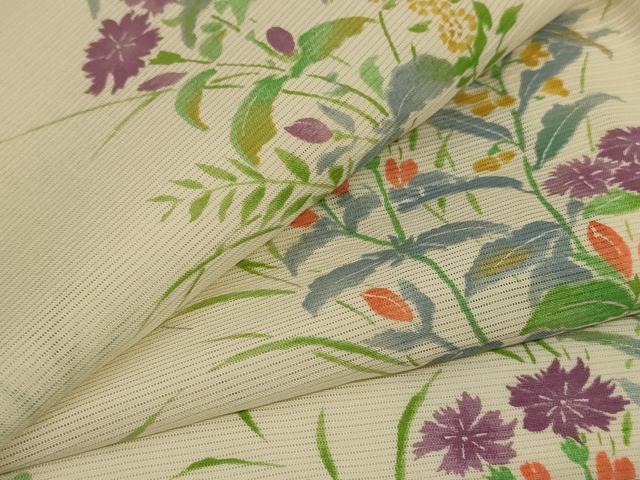 平和屋着物*夏物 小紋 絽 草花文 暈し染め 正絹 逸品 AABJ6369jd
