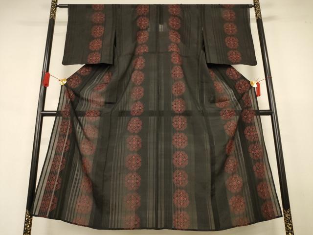 平和屋着物*夏物 小紋 紗 正倉院花文 黒地 正絹 逸品 AABJ6371jd