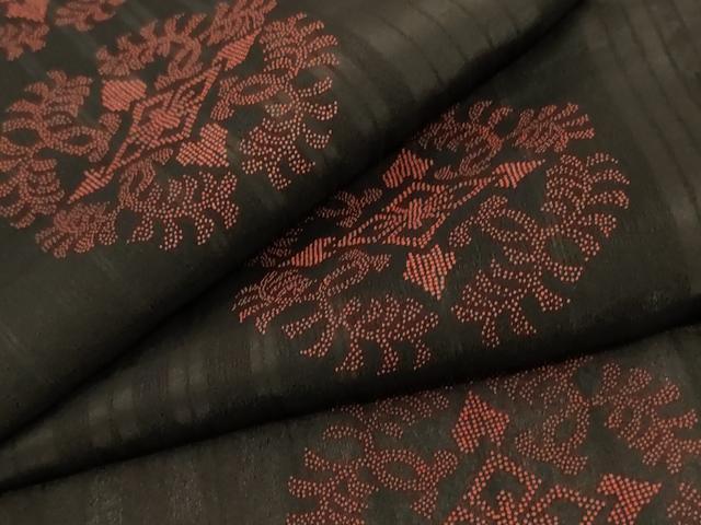 平和屋着物*夏物 小紋 紗 正倉院花文 黒地 正絹 逸品 AABJ6371jd
