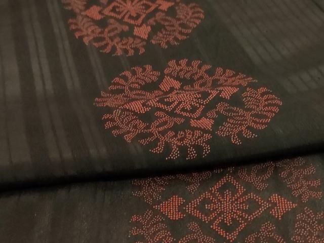 平和屋着物*夏物 小紋 紗 正倉院花文 黒地 正絹 逸品 AABJ6371jd