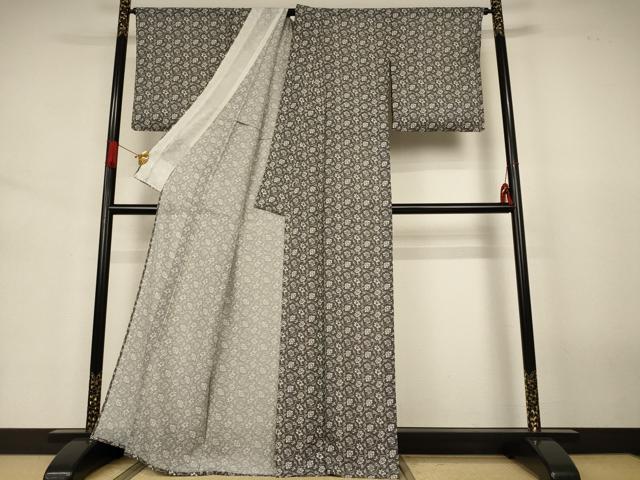 平和屋着物*夏物 小紋 絽 花唐草文 洗える着物 AABJ6376jd