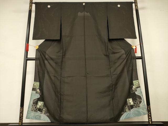 平和屋着物*夏物 黒留袖 縦絽 刺繍 流水色紙花文 金糸 正絹 逸品 AABJ6378jd
