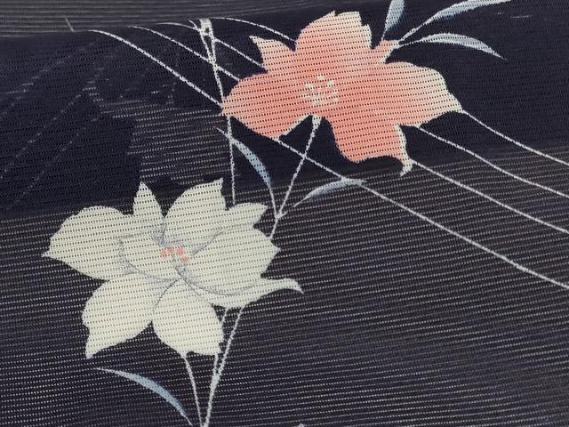 平和屋着物*夏物 小紋 絽 枝花文 洗える着物 AABJ6381jd