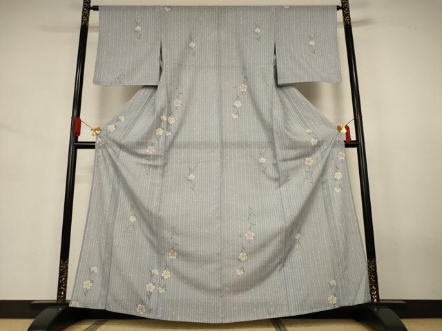 平和屋着物*夏物 小紋 絽 草花文 さんび謹製 洗える着物 AABJ6384jd