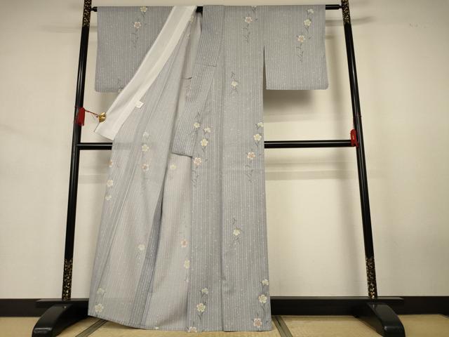 平和屋着物*夏物 小紋 絽 草花文 さんび謹製 洗える着物 AABJ6384jd