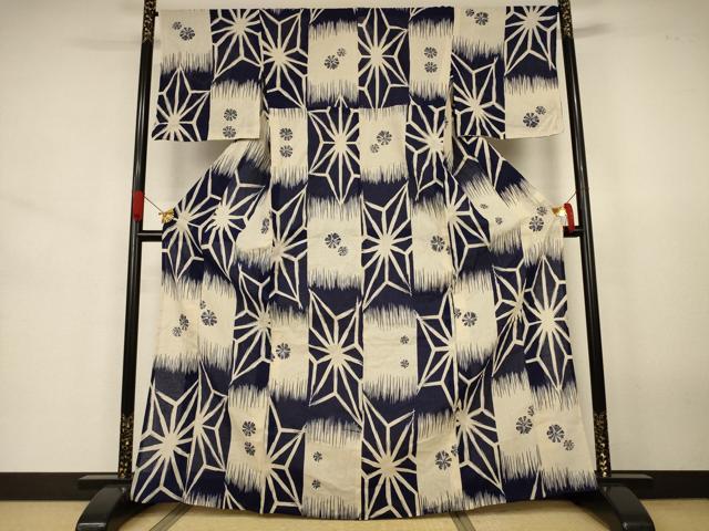 平和屋着物*夏物 小紋 浴衣兼用 麻の葉文様 AABJ6390jd