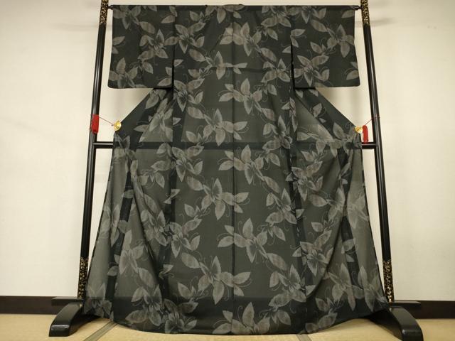 平和屋着物*夏物 小紋 紗 花蝶文 洗える着物 AABJ6392jd