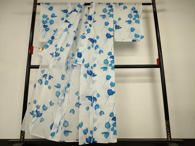 平和屋着物*夏物 小紋 紗 舞花文 洗える着物 AABJ6397jd
