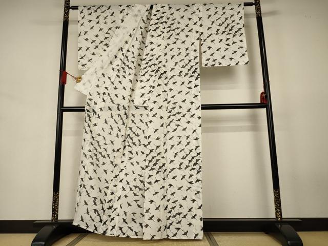 平和屋着物*夏物 小紋 絽 飛鶴文 洗える着物 AABJ6421jd