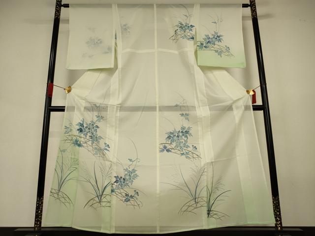 平和屋着物*夏物 訪問着 絽 手描き 草花文 暈し染め 洗える着物 AABJ6439jd
