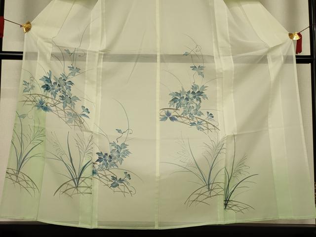 平和屋着物*夏物 訪問着 絽 手描き 草花文 暈し染め 洗える着物 AABJ6439jd