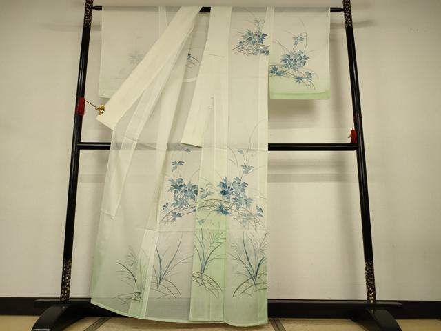 平和屋着物*夏物 訪問着 絽 手描き 草花文 暈し染め 洗える着物 AABJ6439jd