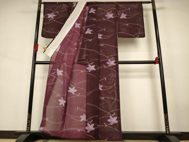 平和屋着物*夏物 小紋 絽 芝葉文 勝虫 洗える着物 AABJ6441jd