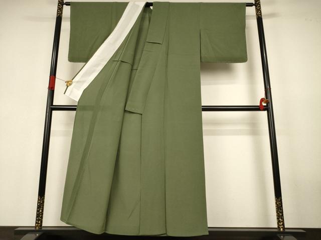平和屋着物*夏物 色無地 絽縮緬 麹塵色 正絹 逸品 AABJ6443jd