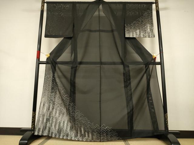 平和屋着物*夏物 訪問着 絽 草木文 黒地 銀彩 洗える着物 AABJ6444jd