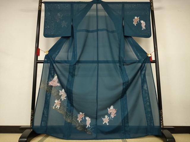 平和屋着物*夏物 訪問着 絽 人物文 洗える着物 AABJ6454jd