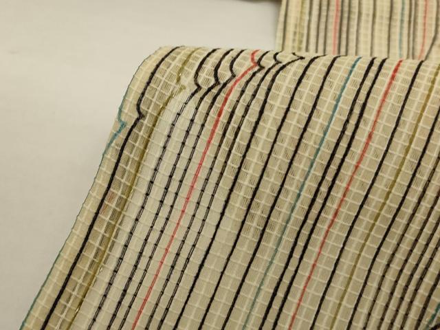 平和屋着物*夏物 絹紅梅 変わり縞 正絹 逸品 AABJ6466jd