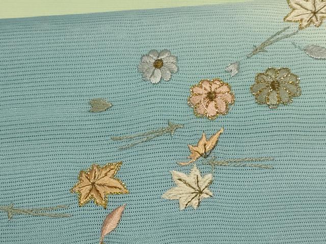 平和屋着物*夏物 訪問着 絽 総刺繍 舞花文 暈し染め 洗える着物 AABJ6469jd