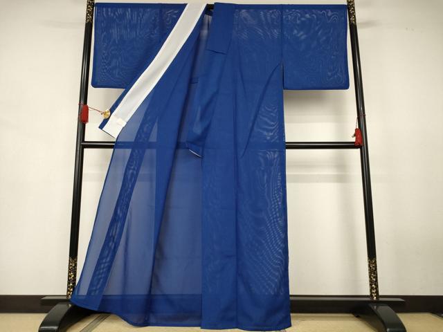 平和屋着物*夏物 色無地 絽 紺色 洗える着物 AABJ6470jd