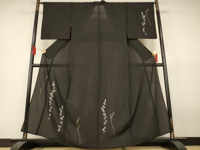 平和屋着物*夏物 訪問着 草花紋絽 黒地 健勝苑扱い 正絹 逸品 AABJ6478jd