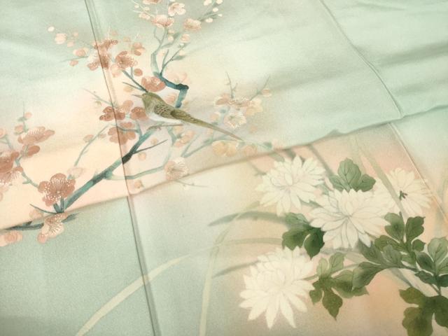 平和屋着物●訪問着 手描き 花鳥文 暈し染め 正絹 逸品 AABJ6492ck