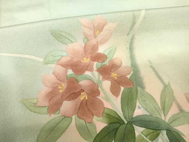 平和屋着物●訪問着 手描き 花鳥文 暈し染め 正絹 逸品 AABJ6492ck