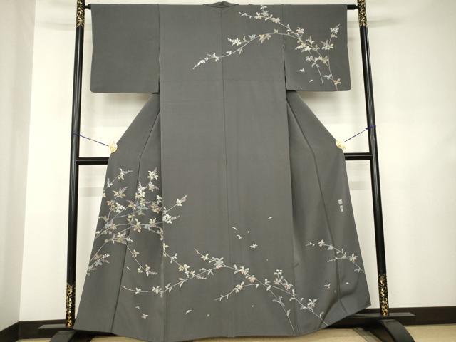 平和屋着物●京加賀友禅 百貫達雄 訪問着 枝花文 正絹 逸品 AABJ6494ck