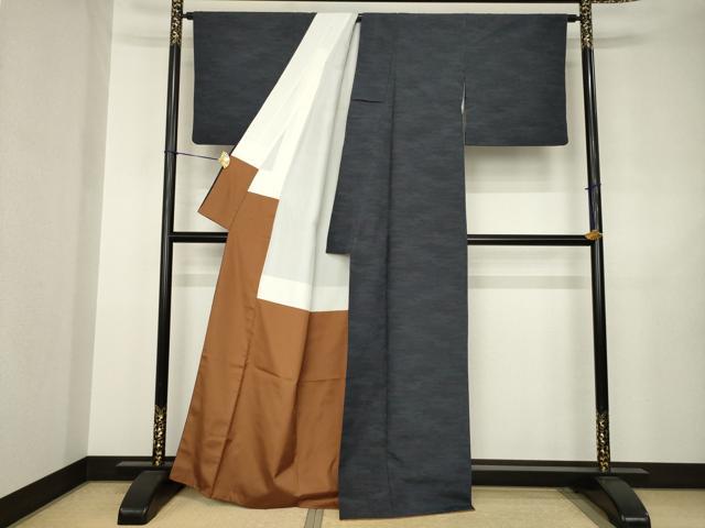 平和屋着物●本塩沢 110亀甲 霞文 正絹 逸品 AABJ6498ck