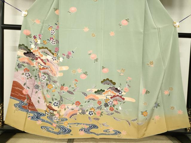 平和屋着物●訪問着 型染め 流水松文 正絹 逸品 AABJ6504ck