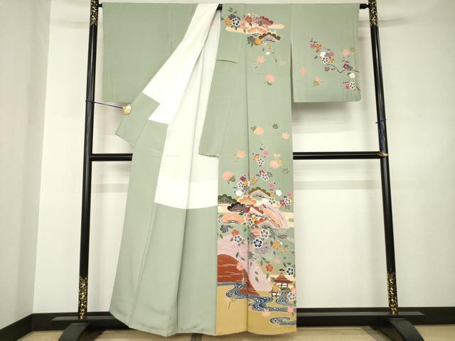 平和屋着物●訪問着 型染め 流水松文 正絹 逸品 AABJ6504ck