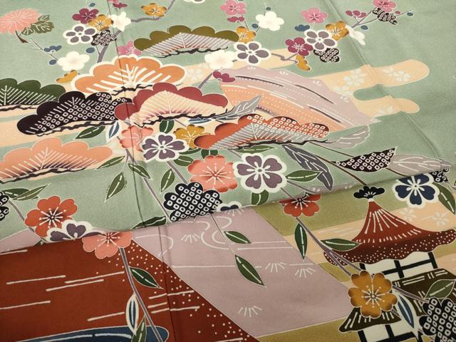 平和屋着物●訪問着 型染め 流水松文 正絹 逸品 AABJ6504ck