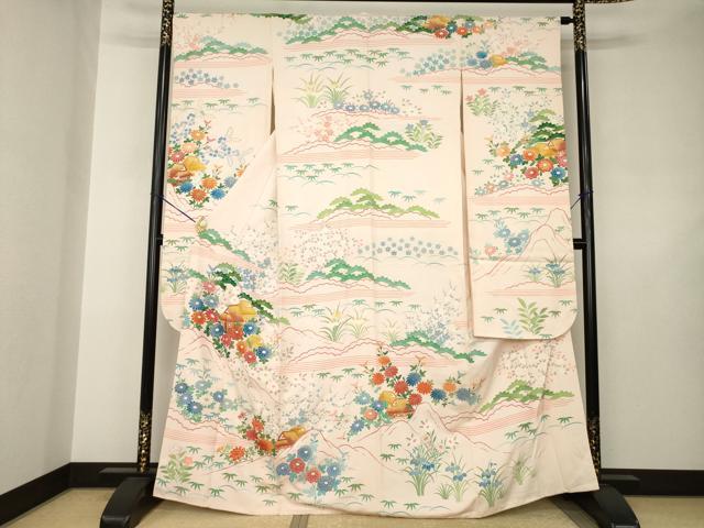 平和屋着物●豪華振袖 駒刺繍 風景花文 金彩 正絹 逸品 AABJ6508ck