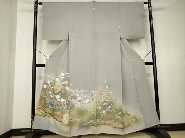 平和屋着物●豪華色留袖 駒刺繍 陶器花文 金彩 正絹 逸品 AABJ6510ck