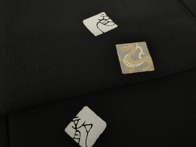 平和屋着物●上質な小紋 色紙重ね文 龍 黒地 金彩 正絹 逸品 AABJ6511ck