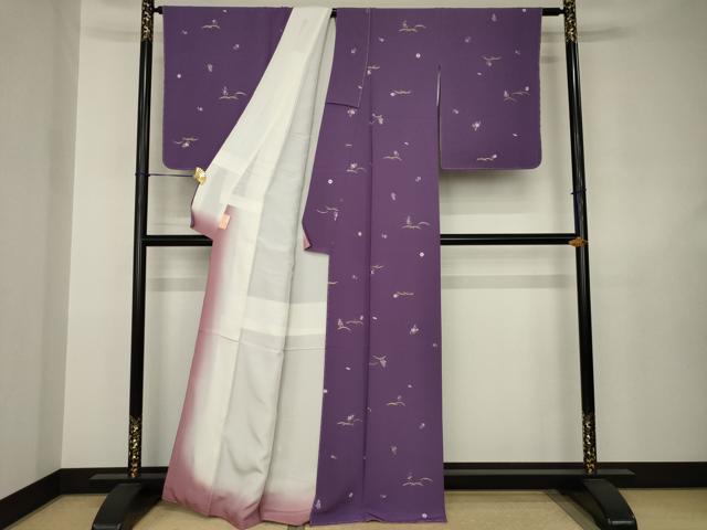 平和屋着物●上質な小紋 総刺繍 露芝花文 金糸 正絹 逸品 未使用 AABJ6517ck