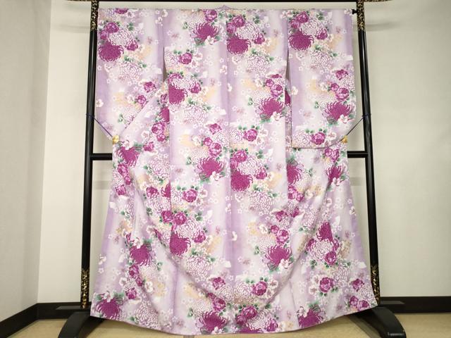 平和屋着物●H・L(アッシュエル) HENRI-LUC CHAPUIS 小振袖 二尺袖 地紙花文 菊 金彩 洗える着物 AABJ6523ck