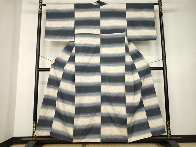 平和屋着物●ぜんまい紬 横段文 正絹 逸品 AABJ6532ck
