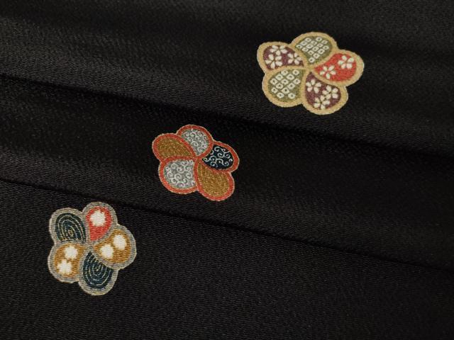 平和屋着物●上質な小紋 ねじ梅 黒地 鬼しぼ縮緬 やまと誂製 正絹 逸品 AABJ6537ck