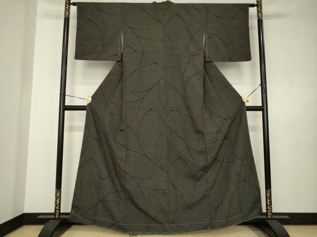 平和屋着物●本塩沢 枝垂れ文 黒地 三越扱い 正絹 逸品 AABJ6545ck