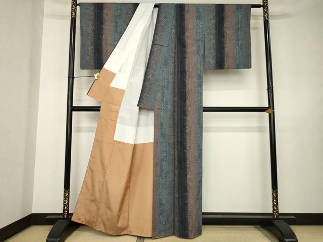 平和屋着物●上質な紬 草花間道 正絹 逸品 AABJ6550ck