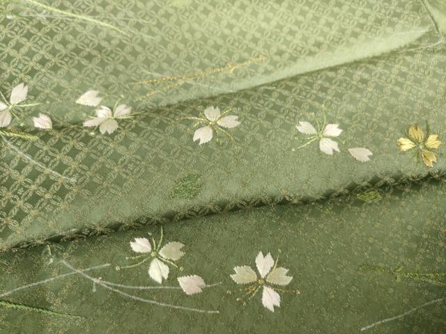 平和屋着物●訪問着 刺繍 桜 松葉 金通し地 仮絵羽 正絹 逸品 未使用 AABJ6553ck
