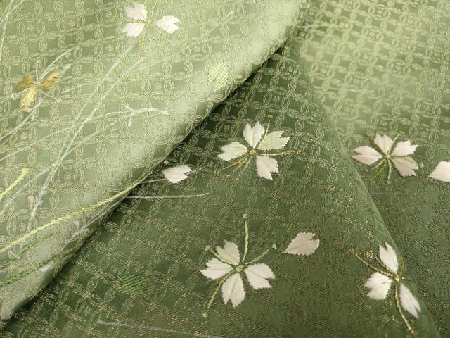 平和屋着物●訪問着 刺繍 桜 松葉 金通し地 仮絵羽 正絹 逸品 未使用 AABJ6553ck
