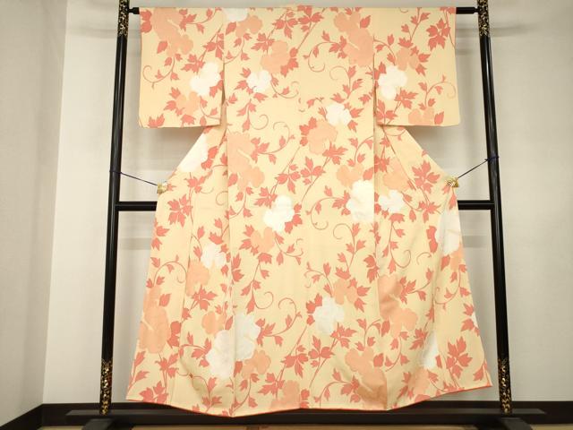 平和屋着物●上質な小紋 地紋起こし 花唐草文 正絹 逸品 AABJ6558ck