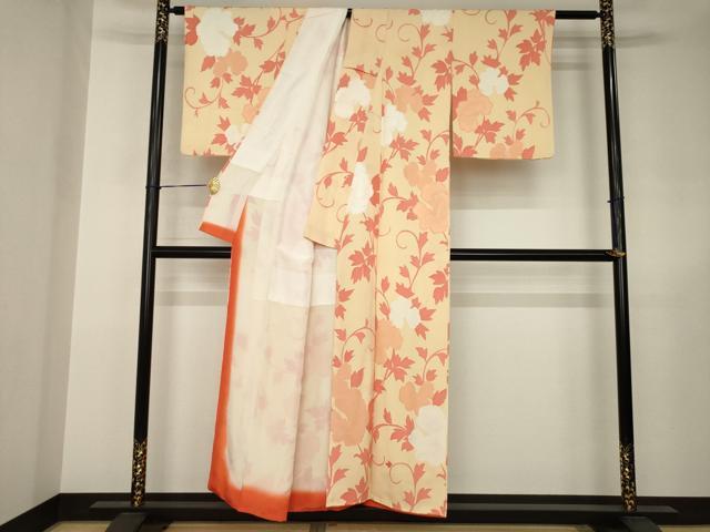 平和屋着物●上質な小紋 地紋起こし 花唐草文 正絹 逸品 AABJ6558ck