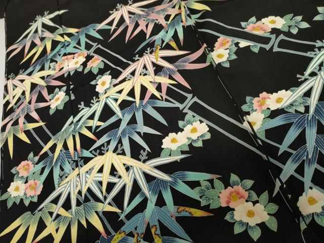 平和屋着物●本加賀友禅作家 吉川久仁 黒留袖 笹花文 浜ちりめん 仮絵羽 正絹 逸品 未使用 AABJ6561cs