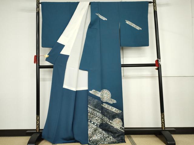 平和屋着物●訪問着 鳳凰更紗花絵皿文 暈し染め 金銀彩 正絹 逸品 AABJ6564cs