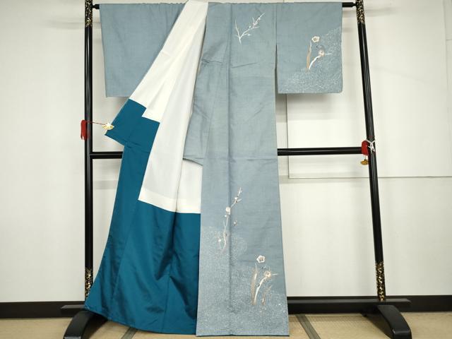 平和屋着物●訪問着 作家物 紬地 枝梅 正絹 逸品 AABJ6567cs