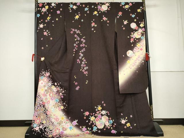 平和屋着物●豪華振袖 刺繍 雪輪花文 暈し染め 金彩 銀糸 京都きもの友禅扱い 正絹 逸品 AABJ6571cs